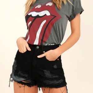 Lulus Black Destroyed Denim Shorts (Size Medium)